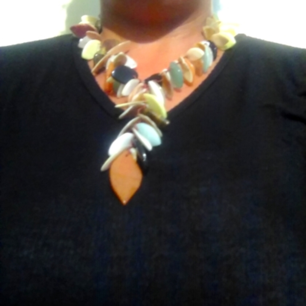 Woman necklace in earth tones.